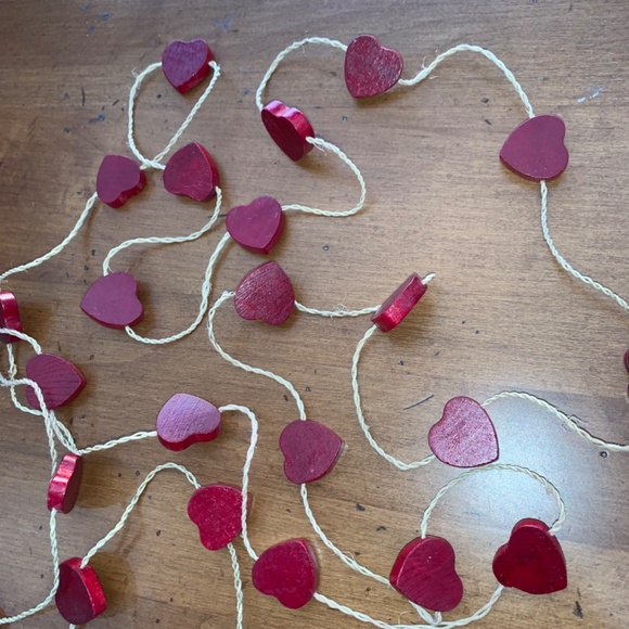 Valentine's Day Wooden Heart Garland Decoration ~2 Strands Decor Red Wood Rustic - Picture 4 of 5